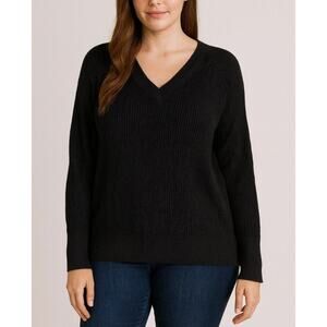 Old Navy sweater chunky knit ribbed black V- neck cotton blend staple piece SZ L